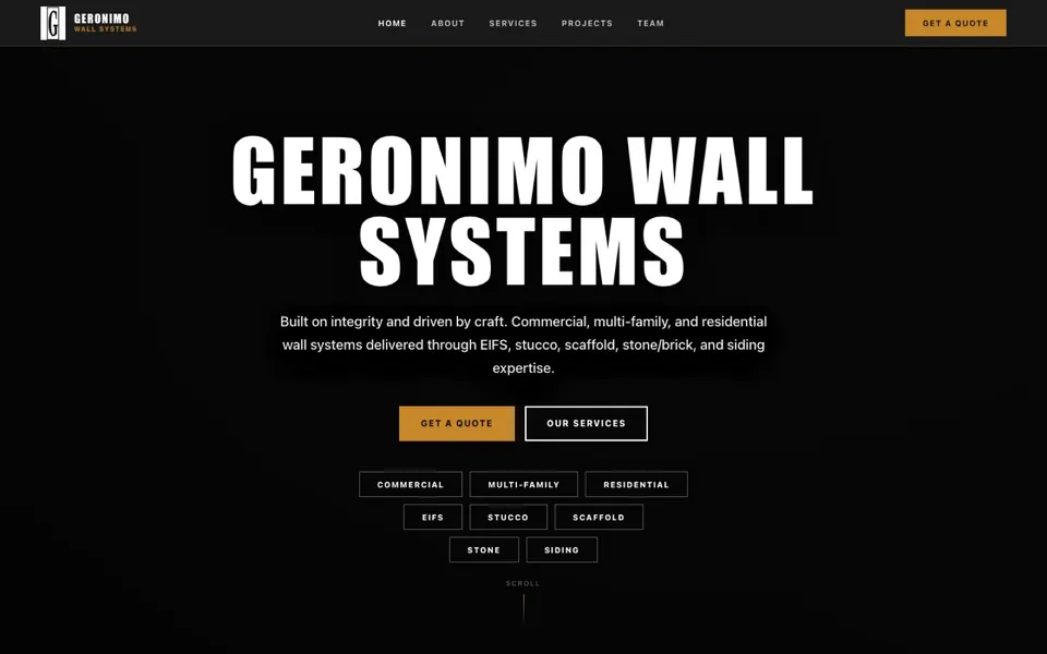 Geronimo Wall Systems website design